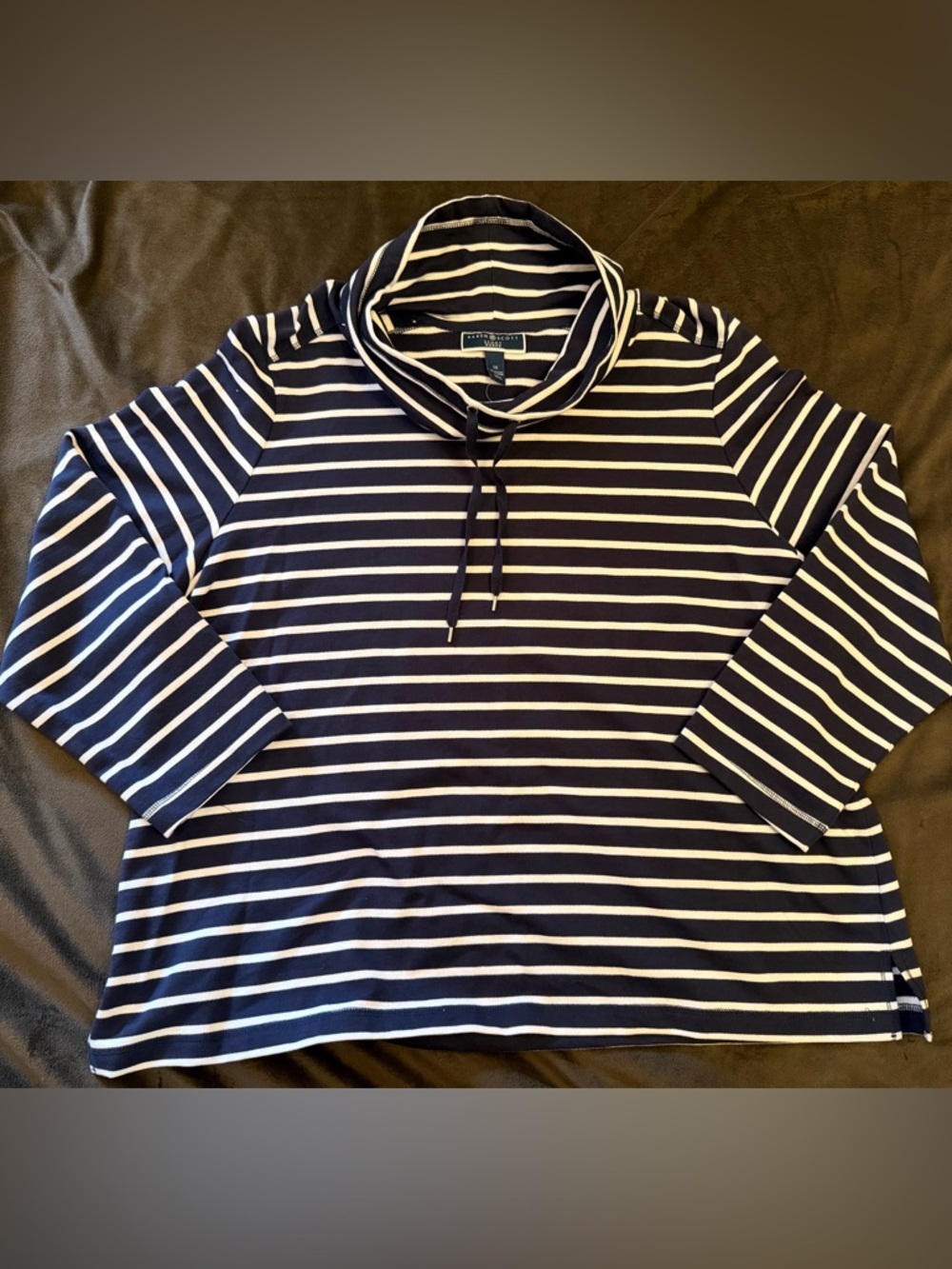 Karen Scott Sport NWT Navy White Striped Funnel Neck Sweatshirt 3X